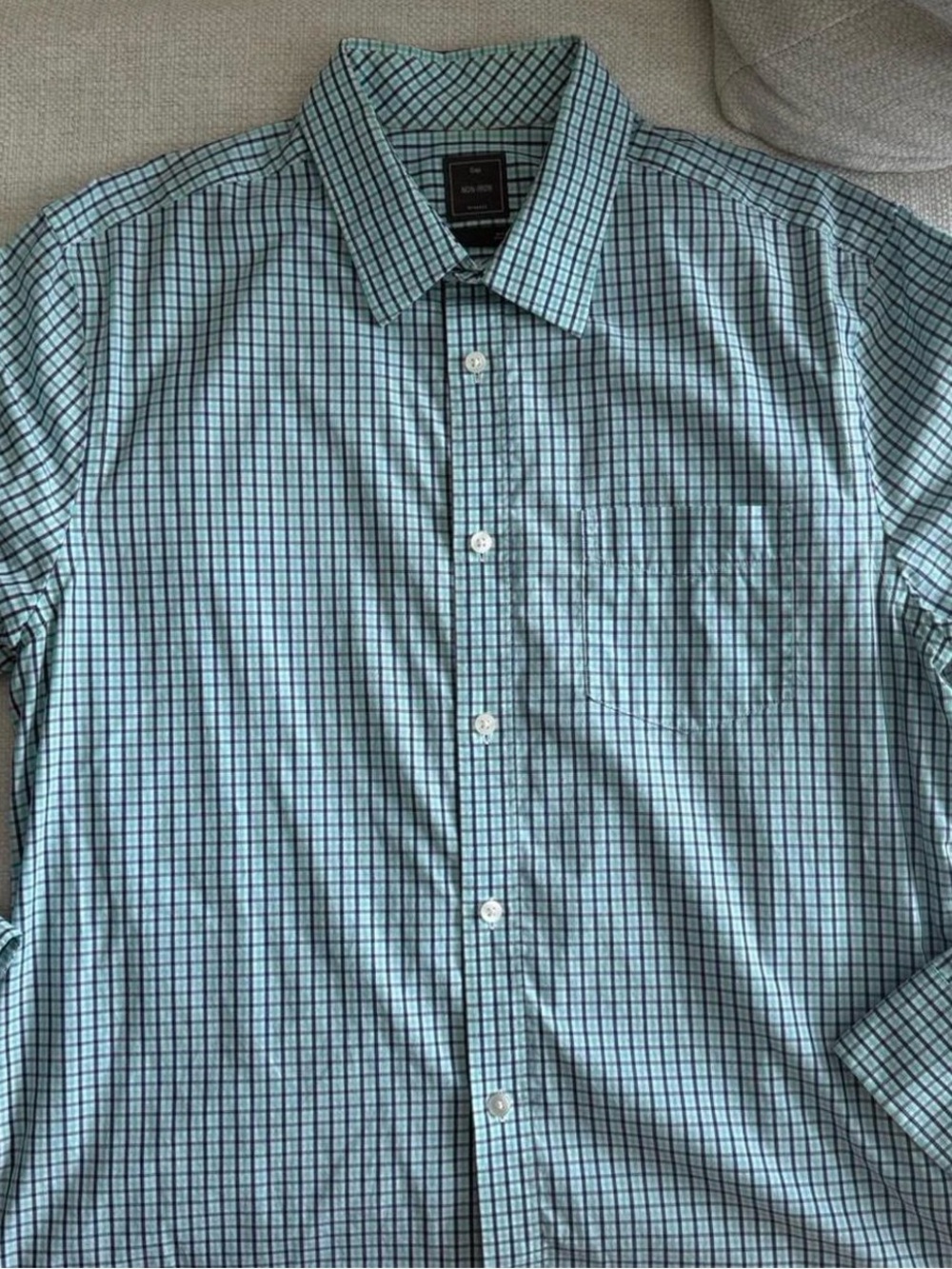 GAP Men's Teal and Navy Check Dress Shirt